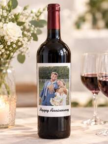 Custom Personalized Photo Wine Bottle Label Stickers, Personalized Waterproof Wine Bottle Decorations,Wedding Anniversary Birthday Party Gift Custom Image And Text Stickers, DIY Wine Bottle Decorations, Christmas Decorations, Wine Bottle Not Included - Multicolor - View 5