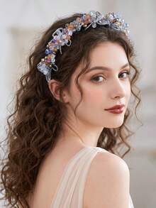 1pc Elegant White Pearl Double Layer Headband Handmade Crystal Women's Hair Accessory Suitable For Wedding, Party, Ball - White - View 11