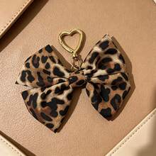 Leopard Print Bow Fabric Bag Charm, Vintage Style Keychain Bag Decoration Pendant - Coffee Brown - View 3