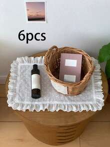 1pc/2pcs/6pcs Floral Embroidered Lace Decor Placemats & Napkins, Minimalist Ins Style Photo Backdrop - White - View 9