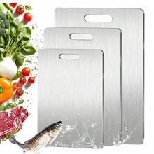 Set 3 Pcs/1 Pcs Talenan Serbaguna Stainless Steel, Mudah Dibersihkan untuk Persiapan Makanan Dapur dengan Gagang - Perak - View 8