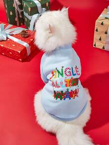 LUCKIE PAL 1pc Christmas Jingle All The Way Letter Print Pet Sweatshirt, Anti-Flea, Reduces Shedding, Warm & Breathable, Suitable For Small & Large Dogs And Cats, Indoor & Outdoor Use - Grey - View 3