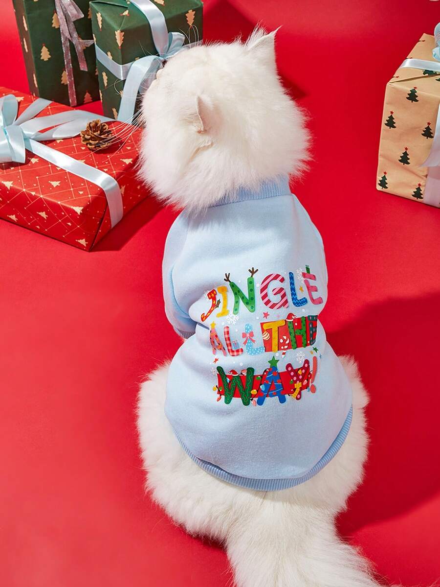 LUCKIE PAL 1 pc Sweater Hewan Peliharaan Natal dengan Cetakan Huruf Jingle All The Way, Anti Kutu, Mengurangi Kerontokan Bulu, Hangat & Bernapas, Cocok untuk Anjing dan Kucing Kecil & Besar, Penggunaan Dalam & Luar Ruangan - Grey - View 1