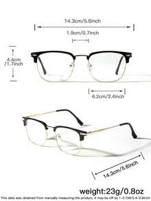 1 Pair Men's Metal Half-Frame Square Glasses, Casual Lightweight Transparent Glasses, Suitable For Daily Wear, Decoration And Travel - Clear - View 7