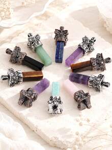 1pc Men's Natural Stone Sheep Head Necklace Reiki Rectangle Pendant Healing Fluorite Amethyst Tiger Eye Obsidian Crystal Necklaces H956 - Necklace - View 1
