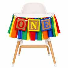 Colorful ONE 1st Birthday Fabric Banner, Building Block Theme Ribbon Tassel High Chair Banner, First Birthday Party Decorations Photo Prop - Style 1 - View 2