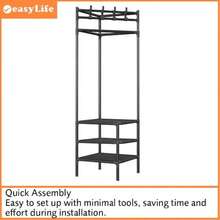 Title: Multifunctional Floor Standing Garment Rack With Shoe Storage Shelves & Top Hooks, Heavy Duty Metal Clothes Organizer & Coat Stand For Bedroom, Living Room, And Entryway - View 7