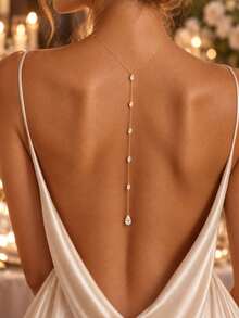 XYHEALER 1pc Gold Back Necklace For Women, Crystal Drop Back Chain Jewelry, Delicate Y Backdrop Necklace For Backless Dress, Wedding Bridal Party Jewelry - A - View 8