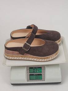 Women's Fashion Round Toe Buckle Black Half Slip-On Retro Style Spring Summer New Daily Wear Chocolate Brown Versatile Thick Sole Slippers Shoes - Chocolate Brown Velvet - View 9