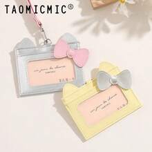 Cute Cat Ear Bow Lanyard Card Holder, PU Material Student Office ID Badge Holder Wallet - Multicolor - View 4