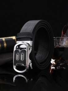 1pc Top Grain Leather B Plaid Automatic Buckle Belt For Men, Versatile Korean Style Business Waist Strap For Adults - Multicolor - View 16