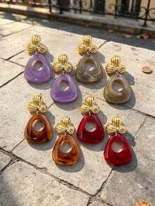 Betykuku 8pcs European & American Fashion Resin Metal Flower Pendant Earrings Set - 4 Pairs Of Flower Sets - View 4