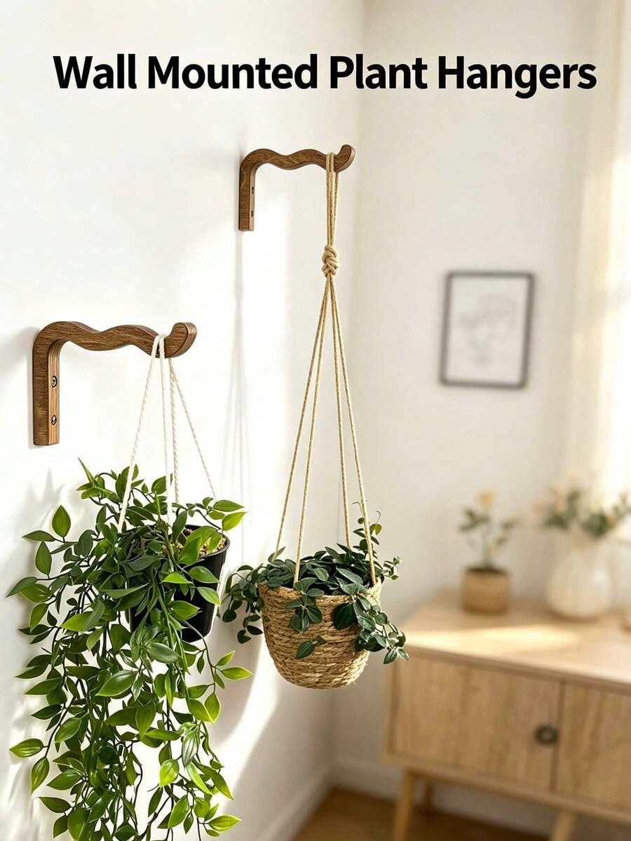 Wavy Wooden Plant Hanging Rack Bracket, Wall-Mounted Plant Hook For Hanging Flower Pots, Decorative Wavy Wooden Wall Hook, Heavy-Duty Indoor Greenery Hanging Bracket