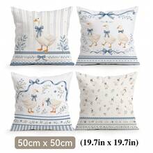 4pcs/1pc French Blue & White Goose Pattern Pillow Covers Without Inserts, Single-Sided Printed Cushion Cases, Suitable For Living Room Bedroom Home Decor, All Season Use - Multicolor - View 17