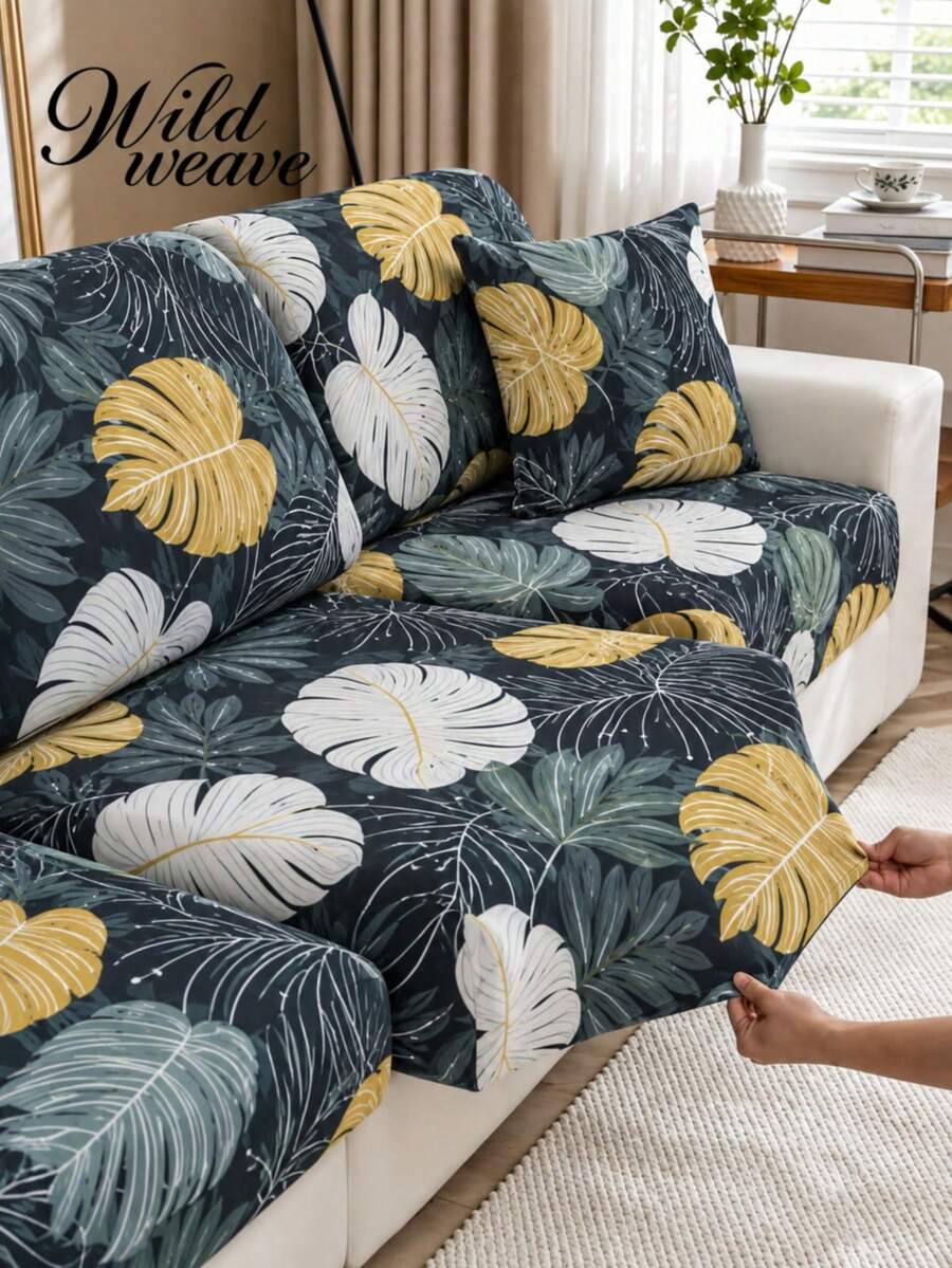 1pc Tropical Rainforest Print Elastic Stretch Soft Milk Silk Sofa Cushion Cover, Suitable For All Seasons