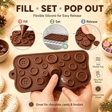2pcs Button Chocolate Silicone Mold, 19-Cavity 4-Hole Candy Mold, Non-Stick Silicone DIY Button Shape Mold For Cakes, Cupcakes, Cookies, Birthday Party Dessert Decoration, Christmas Home Decor, Kitchen Gadget, Kitchen Utensil, Ramadan, Arabic Coffee Cup, Kitchen Decor, Kitchen Accessory, Kitchen Supplies, Home Accessory, Kitchen Storage, Holiday Essential, Kitchen Essential, Kitchen Decor And Accessory, Home Essential, College Essential, 2026 Christmas Decoration - Multicolor - View 8