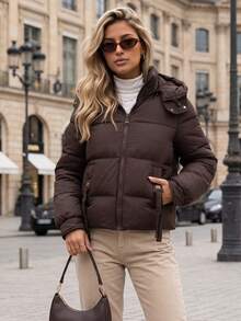 Women's Quilted Puffer Jacket With Detachable Hood, Zip Front And Side Pockets - Purple - View 2