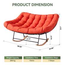 Aoxun Oversized Garden Rocking Chair With Cushion And Heavy-Duty Metal Frame For Patio,Balcony And Garden, Red - Red - View 2