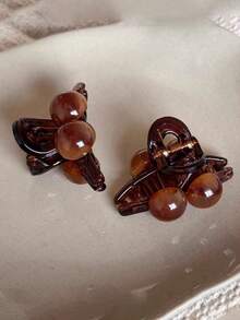 2pcs/1pc Tortoise Shell Beaded Mini Hair Clips, Small Non-Slip Hair Claw, Elegant Women's Hair Accessories, Suitable For Daily, Commute, Casual, Date, Travel - Multicolor - View 2