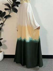 Women's Gradient Colorful Long Sleeve Woven Fabric Abaya, With Open Collar, Flowy Loose Long Islamic Robe, Suitable For Conservative Wear - Green - View 2