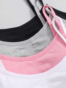 Teen Girls 2pcs Random Color Seamless Bra And Triangle Panty Set, With Removable Padding, Solid Color Underwear - Multicolor - View 5