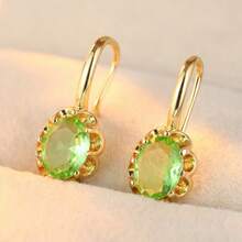 Vintage Luxury Olive Green Earrings, Suitable For Women's Daily Accessories, Exuding Elegant Elegant. - Gold - View 3