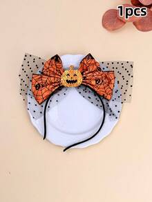 1pc Girls Halloween Pumpkin Spider Web 3D Bow Headband, Cute Atmosphere Party Stage Cosplay Photo Shoot Hair Accessory - Multicolor - View 8