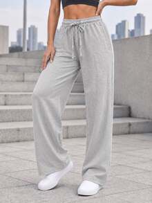 High Waist Wide Leg Sweatpants For Women Drawstring Casual Loose Fit Lounge Pants For Daily Wear Yoga Training And Home - Beige - View 2