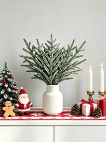 5Pieces Artificial Pine Picks Christmas Green Stems DIY Green Pine Needle Garland, Christmas Floral Picks Tree Filler Home Decor, Vase Decoration - Green-snowfall - View 6