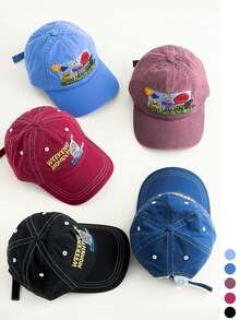 Unisex Floral Embroidered Baseball Cap, Soft Crown Face-Slimming Versatile Sun Protection Baseball Cap - Multicolor - View 3