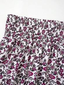 EARO Elegant Women's Plus Size Long Ditsy Floral Skirt, Non-Stretch Fabric, Flowy Fashionable Print, Suitable For Casual Daily Wear - Purple - View 7