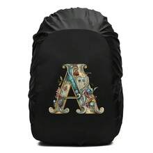 Penutup Hujan Ransel Motif Cetak Huruf Gulir Bunga Dekoratif Vintage, Pelindung Ransel Tali Serut Tahan Air dan Anti Debu, Perlengkapan Outdoor Tahan Lama untuk Mendaki, Berkemah dan Perjalanan - Hitam - View 100