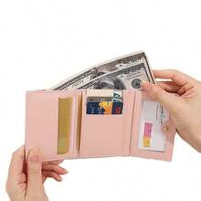Party Laser Clip Coin Purse, INS Style Women's Multifunctional PU Card Holder, Solid Color Trifold Large Capacity Wallet - Multicolor - View 3
