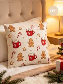 1pc Polyester Christmas Decorative Pillow Case (Pillow Insert Not Included), Christmas Bedding Gift, Machine Washable - Multicolor - View 4