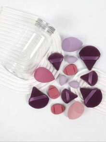 15-Piece Makeup Sponge Set (With Storage Jar): Includes 3 Makeup Sponges, 3 Mini Makeup Sponges, 3 Powder Puffs, 3 Mini Powder Puffs, And 3 Mini Finger Puffs. (3 Items Selected At Random) - Multicolor - View 4