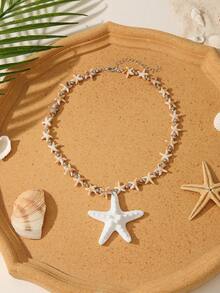 1pc Summer Vacation Beaded Starfish Necklace For Men, Boho Starfish Couple Necklace Jewelry Party Gifts - Multicolor - View 7