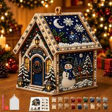 3D Wooden Christmas House Diamond Painting Kit, Pearl Rhinestone DIY Decor - View 11