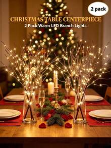 2/4pcs Battery Operated LED Branch Lights 2/4Pcs, 20 LEDs Per Artificial Tree Twig, Realistic Vase Fillers Light, Room Decor, Christmas Decorations, Christmas Decor Home, Christmas House Decor, Halloween Decorations, Bedroom Bedside Table Lamp - 20-light Branch String Lights - View 12
