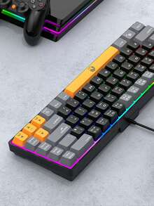 K68 68 Keys Wired Mini Gaming Keyboard Rainbow Backlit 3-Tone Keycaps Volcanic Structure 19 Anti-Ghost Multimedia USB Keypad For PC Gamer Office Travel - View 5