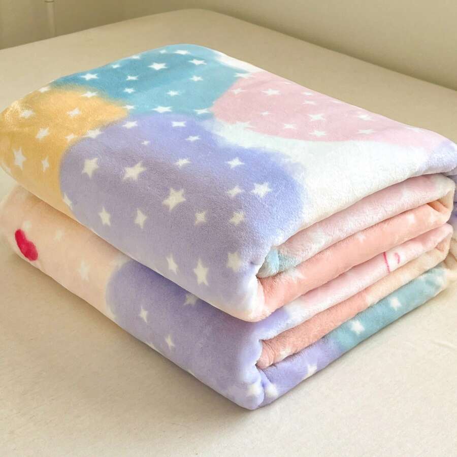 1pc Printed Flannel Blanket, High GSM Colorful Warm Soft Sofa Throw - Multicolor - View 1