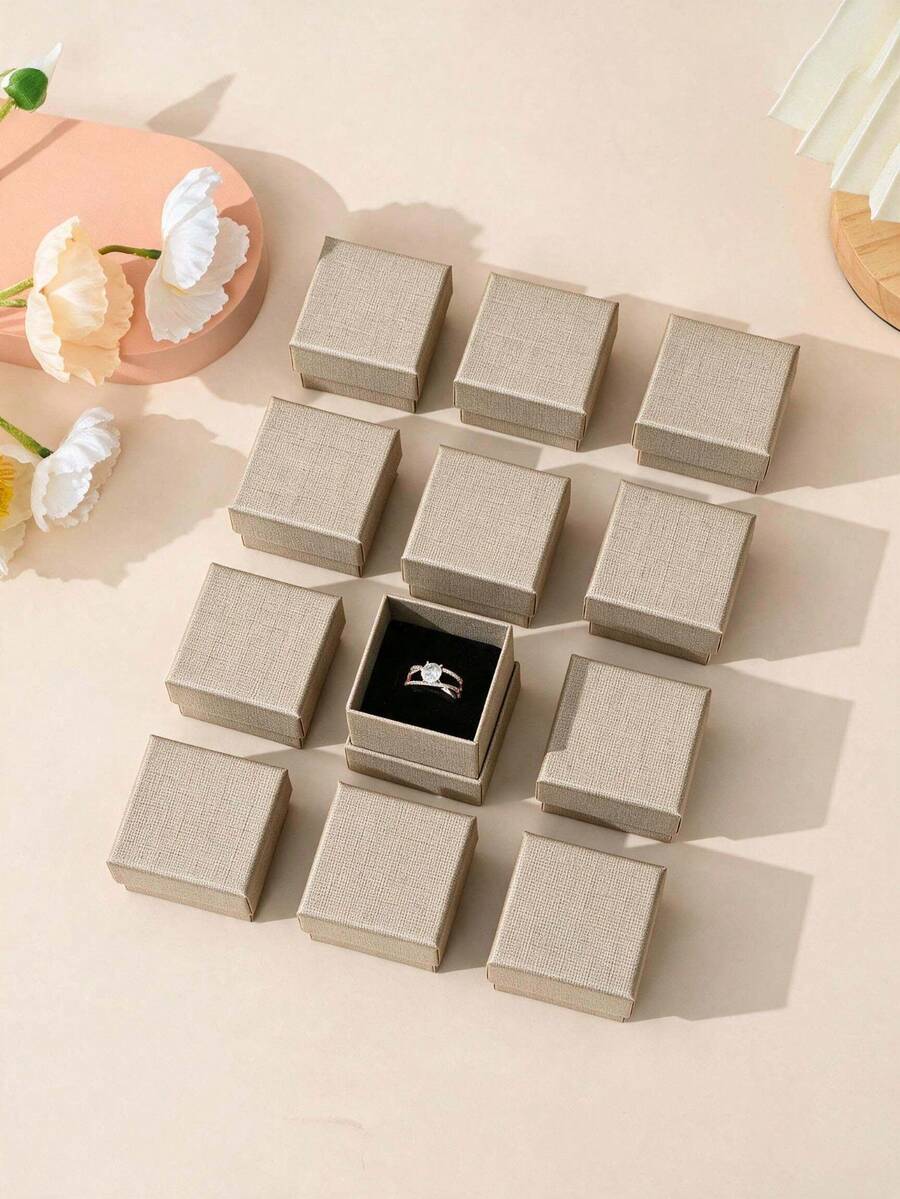12pcs Necklace Earrings Ring Bracelet Paper Gift Box Set, Ribbon Packaging Box Wedding Decoration Box Gift Box, Cheapest Product Supply, Small Business Supplies, Packaging Box, Wedding Decoration, Wedding, Gift Box, Wedding Supplies - Mocha Brown - View 1