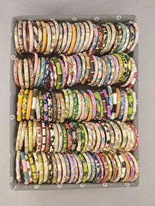 KASHIDAN 6pcs Random Color & Style Enamel Hinged Bangles, Gold-Plated Bracelets For Women, Suitable For Daily Wear, Elegant Gift For Women And Girls - Multicolor - View 7
