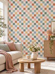 1 Roll Macaron Checkerboard Wallpaper, Removable Wall Sticker, Exquisite Mural, Suitable For Home Decor And Wall Art, Ready-To-Use Wall Panel, Wall Covering Material, Spring Home Decor, Instantly Refresh Your Living Space. Rama Decorative Sticker - Perfect Gift For Birthday And Graduation. Halloween Decor, Halloween Gift, All Saints' Day Decor, All Saints' Day Gift - Multicolor - View 9