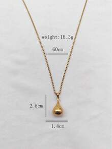 1pc Minimalist Stainless Steel Gold-Plated Polished Shiny Water Drop Pendant Necklace, Unisex, Suitable For Daily Wear, Holiday Wear, Holiday Gift - Yellow Gold - View 8