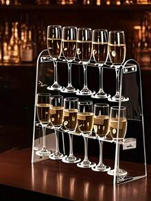 1 Set Party Champagne Display Rack, 2-Tier/3-Tier Thickened Transparent Acrylic Champagne Tower Wine Glass Stemware Holder For Wedding Party - Clear - View 3