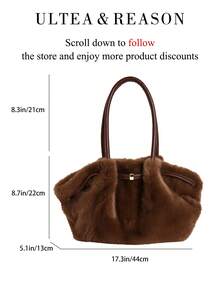 1pc Solid Color Plush New Women's Bag, Shoulder Bag Tote Bag, Fashion Square Handbag, Magnetic Closure, Suitable For Commuting, Shopping, Dating, Gift For Girlfriend - Coffee - View 8