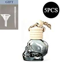 5pcs Skull Car Air Freshener Bottles, 8ml Clear Glass Hanging Aromatherapy Diffuser, Empty Pendant Fragrance Bottles With Rope, Suitable For Car And Home Decor - Multicolor - View 9