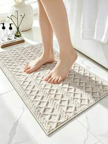 1pc Nordic Style 3D Jacquard Bathroom Rug, Creamy Style Home Bedroom Living Room Laundry Room Entryway Decorative Carpet, Soft Skin-Friendly Comfortable Foot Feel Easy To Clean Doormat, Soft Bedside Decorative Rug, Home Decor Room Decoration, Light Luxury INS Style Home Decor Mat, Skin-Friendly Breathable Easy To Maintain - Beige - View 10