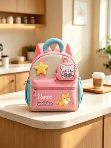 1pc Personalized Custom Backpack Fashionable Cute Unicorn, Panda, Puppy, Astronaut Theme Print, Zipper Closure Nylon Material, Comes With Mini Round Coin Purse, Adjustable Shoulder Strap, Handheld, Suitable For School, Commuting, Shopping, Daily Use. Birthday Gift. - Multicolor - View 4