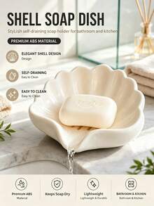1/2pcs Nordic Style Shell Shaped Soap Dish, Multifunctional Makeup & Jewelry Storage Tray, White Desktop Decor, Non-Slip Soap Holder, Vanity Countertop Organizer, Minimalist Home Goods, Bathroom Essentials Bathroom Essentials,Room Decor,Fall Decor - Multicolor - View 2